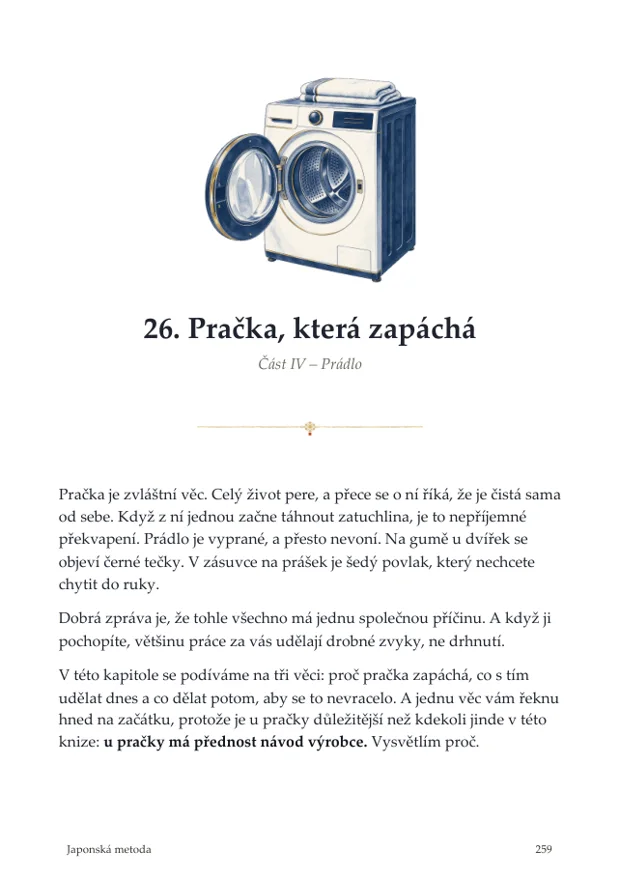 Ukázka z knihy Japonská metoda: začátek kapitoly Pračka, která zapáchá